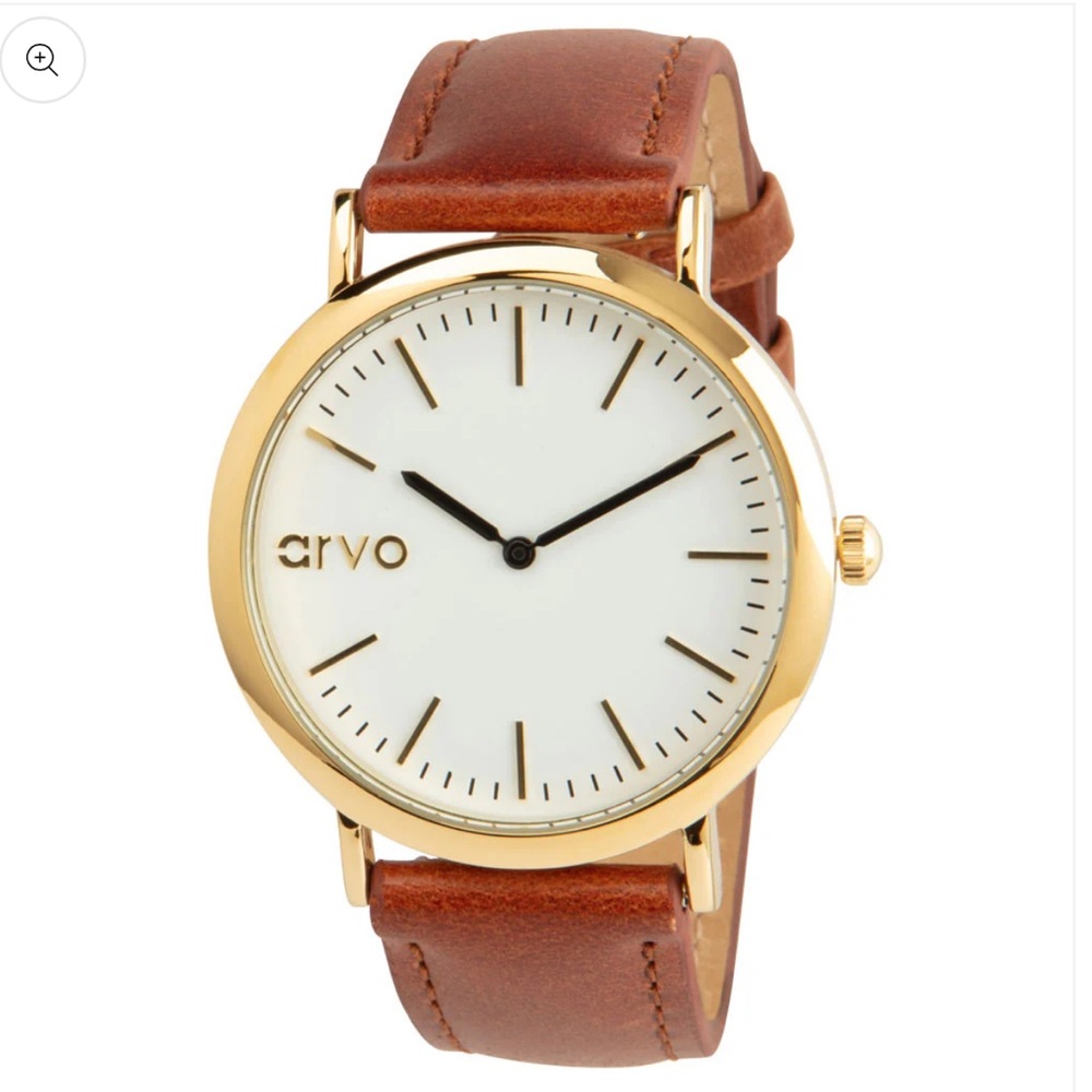 Arvo White Time Sawyer Watch in Gold with Genuine Brown Leather